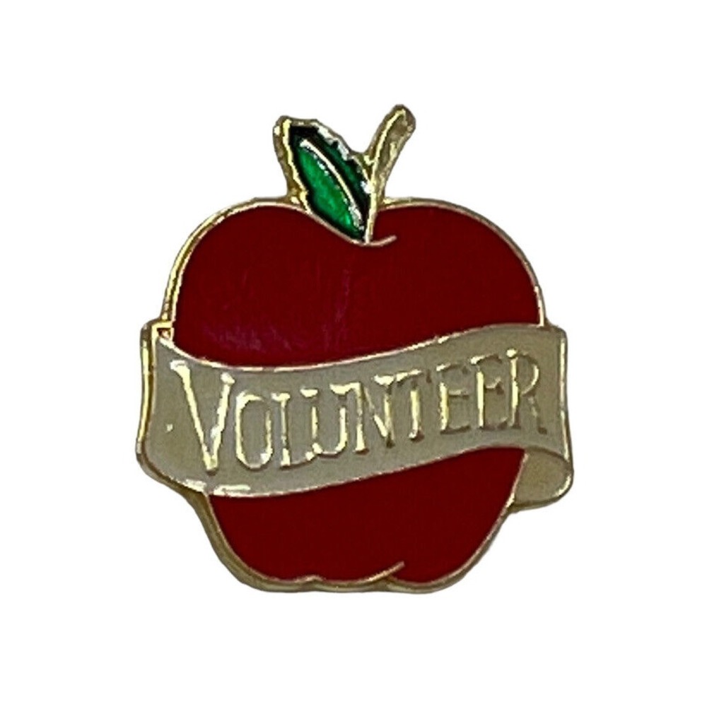 Volunteer Teacher Red Apple Gold Tone Vintage Enamel Lapel Pin‎